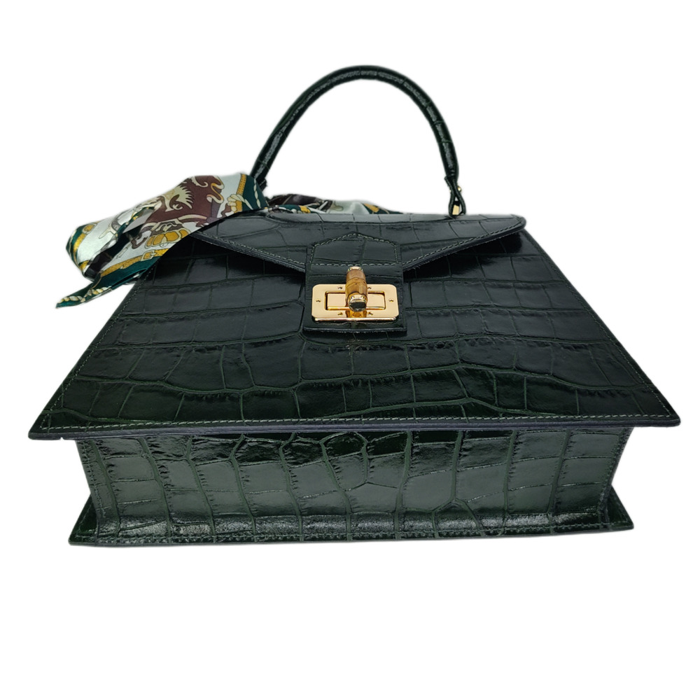 Charlie Leather Teresa Emerald Green Croc Print Small Handbag/Crossbody Bag-NWT - Picture 5 of 13